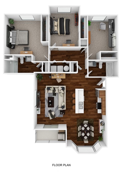 Floor plan for 3 beds, 2 baths, 1289 sqft